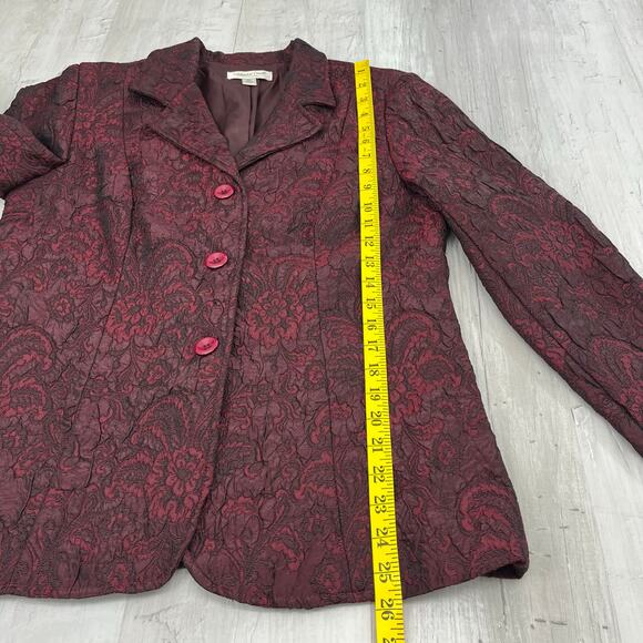 Coldwater Creek Burgundy Crepe Floral Paisley Long Sleeve 3 Button Blazer Medium - Picture 9 of 9